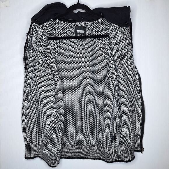 Leif Nelson Mens Sweater Jacket Large Removable Hood Full Zip Black White Collar - Picture 6 of 12
